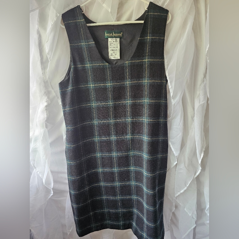 Harve Bernard, Size 12 Blue And Green Plaid Wool Dress